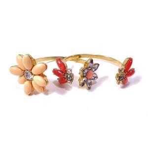 Nordstrom Lee Angel Women's Dual Flower Cabochon Cuff Bracelet Set 2 NWT 120